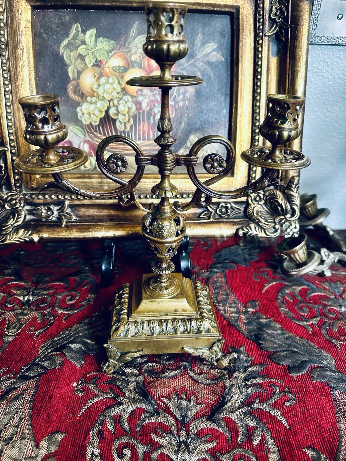 Vintage Antique Neo Classic European Putti Lion Brass Candelabra Bronze Ormolu Vintage Antique Neo Classic European Putti Lion Brass Candelabra Bronze Ormolu