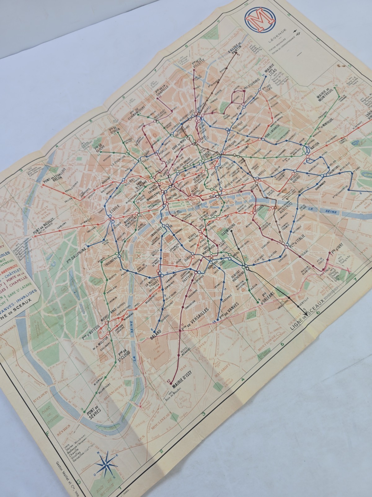 Original WWII Era Paris Metro Map 1940s CMP France Vintage Folding Map