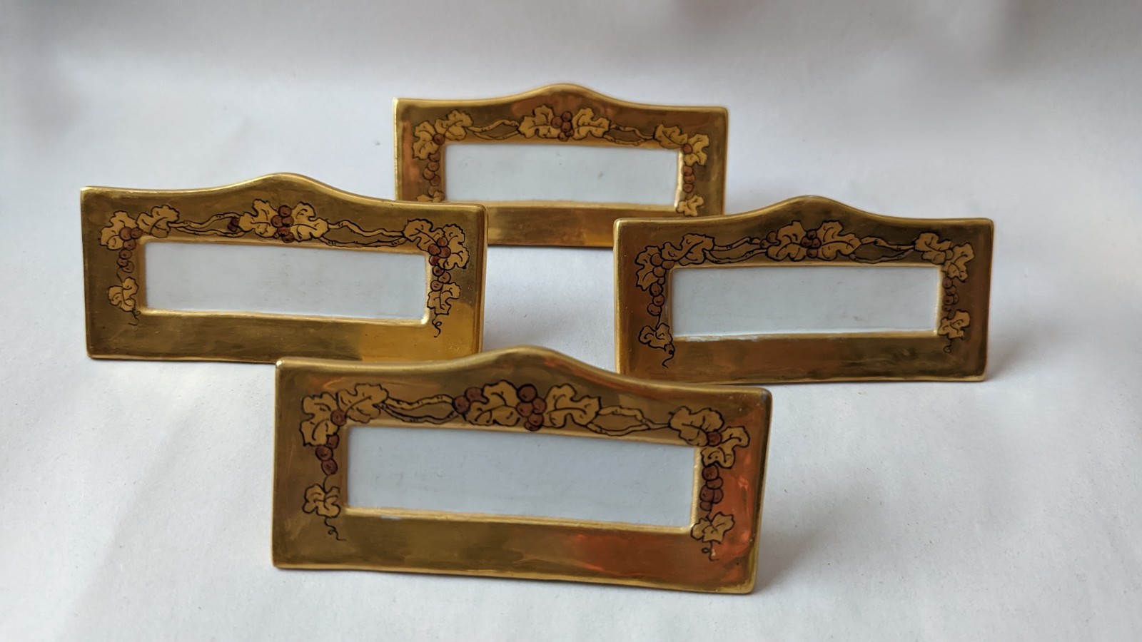 VTG Tirschenreuth Bavaria Set of 4 Handpainted Gold glaze Floral Place Cards VTG Tirschenreuth Bavaria Set of 4 Handpainted Gold glaze Floral Place Cards