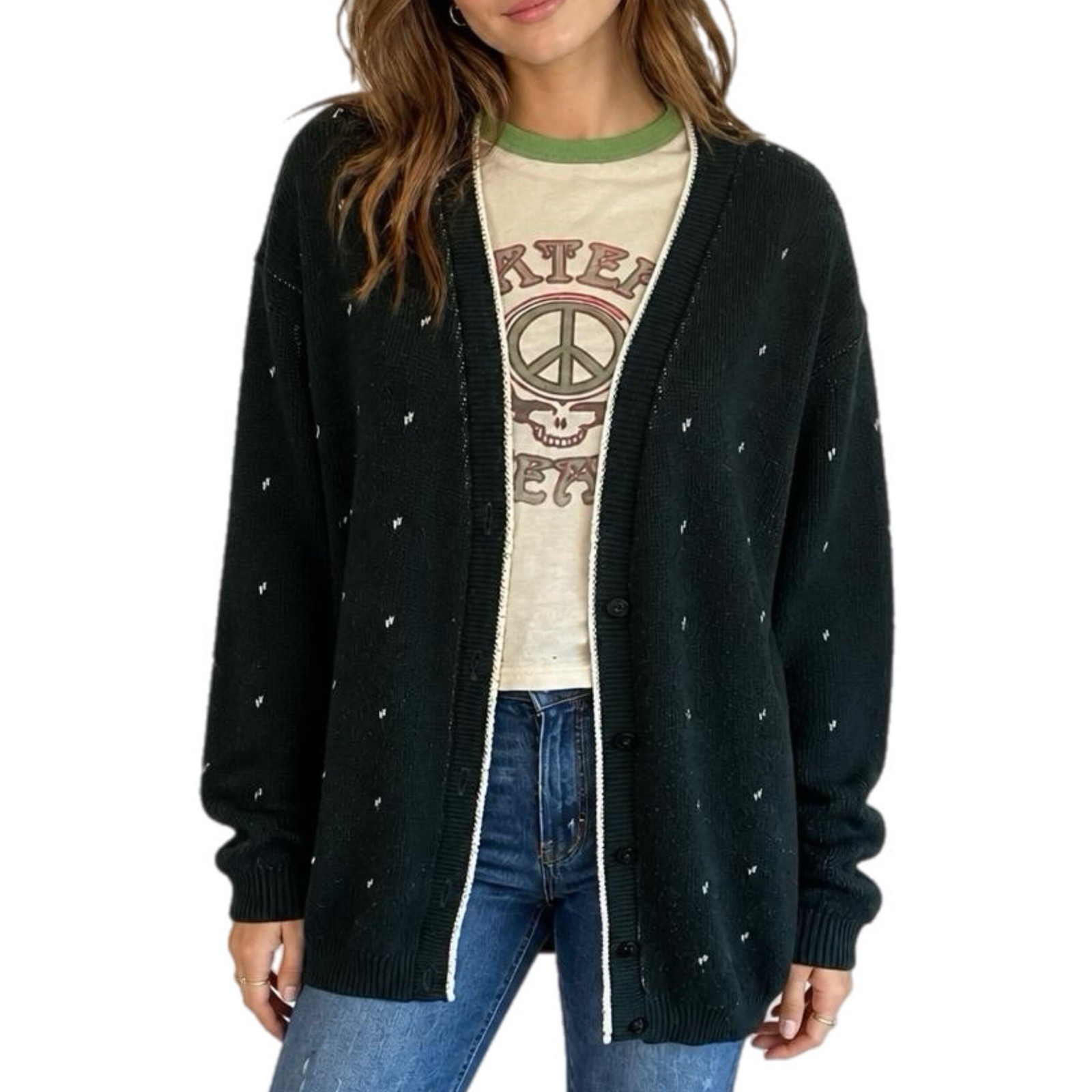 Vintage Girl Scouts USA Cardigan Sweater Womens 80s Green Knit Uniform Top - M