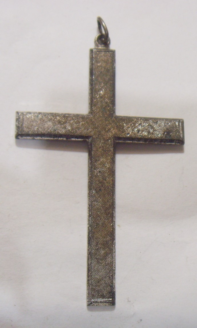 1920s antique sterling silver Cristian religious 2.5 inch cross pendant EL1121