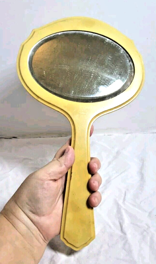 DuBarry Vanity Mirror Ivory Pyralin Hand Held Beveled Vtg 1920s Glass Art Decor 