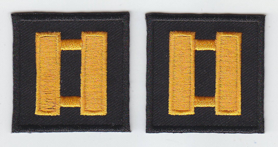CAPT Captain DARK GOLD on BLACK collar lapel patches 1.5\