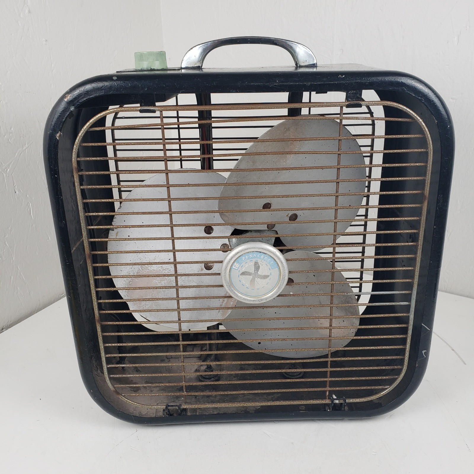 Vintage Penncrest Black Metal Box Fan Mid Century Industrial For Restoration Vintage Penncrest Black Metal Box Fan Mid Century Industrial For Restoration