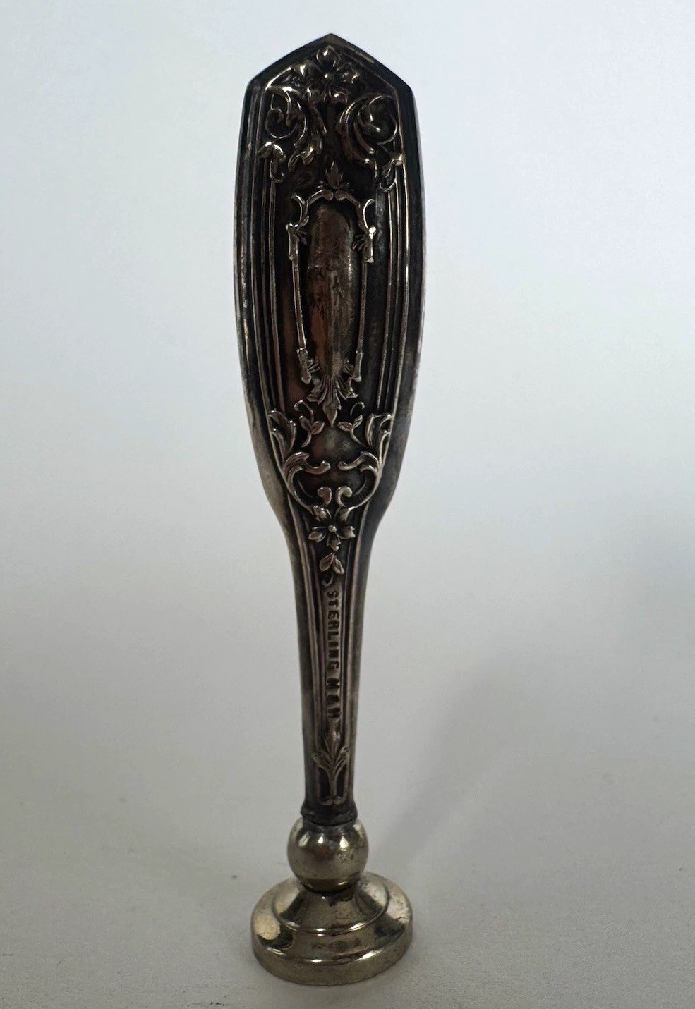 Antique M&H Sterling Silver Ornate Floral Wax Seal Stamp