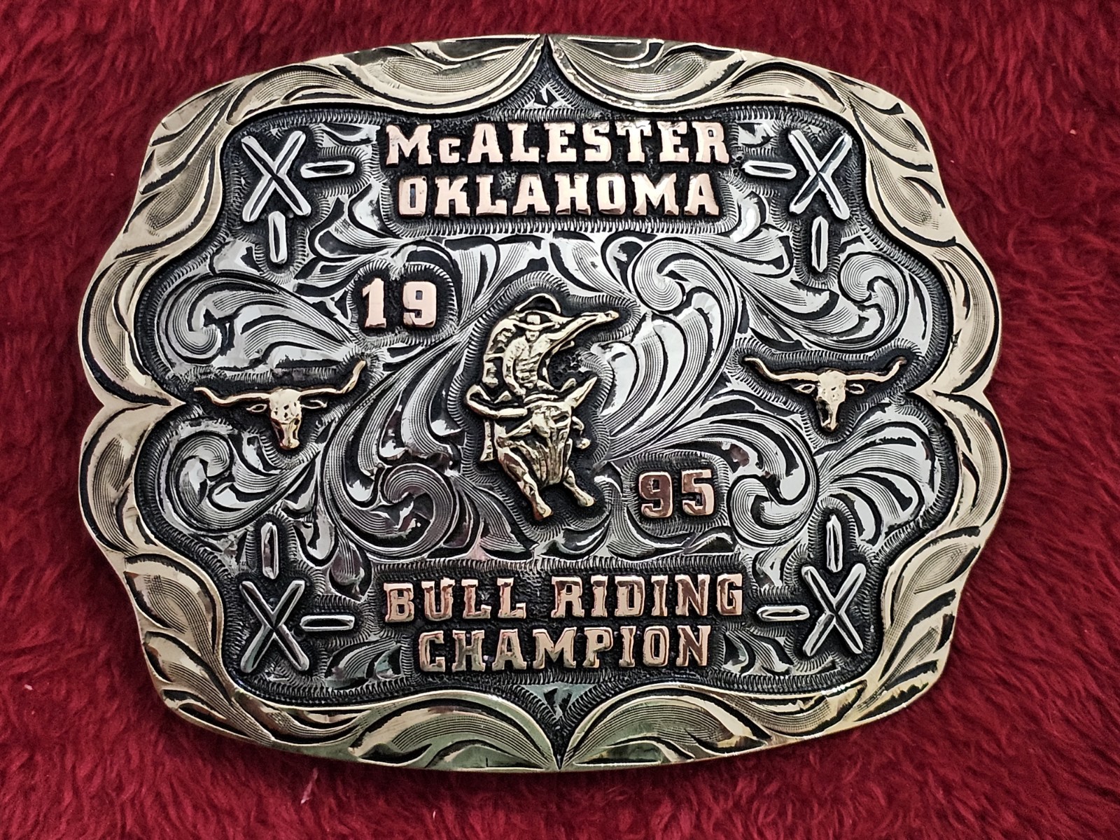 Bull Riding RODEO☆X~TREME☆1995☆CHAMPION TROPHY BUCKLE☆Mc Alester Oklaho☆Rare☆W41