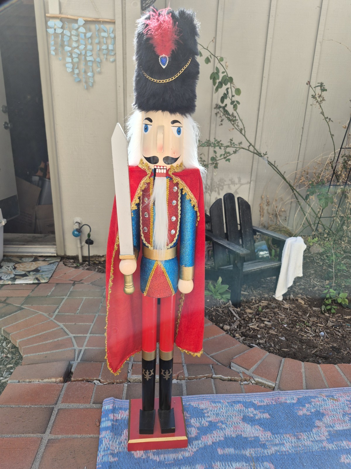 💥 Giant  Wooden nutcracker Soldier With Sword 42”Really Good Condition