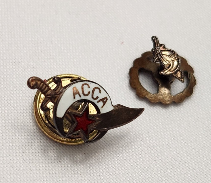 VINTAGE MASONIC/ACCA TIE PINS, TINY, TESTS 10KT