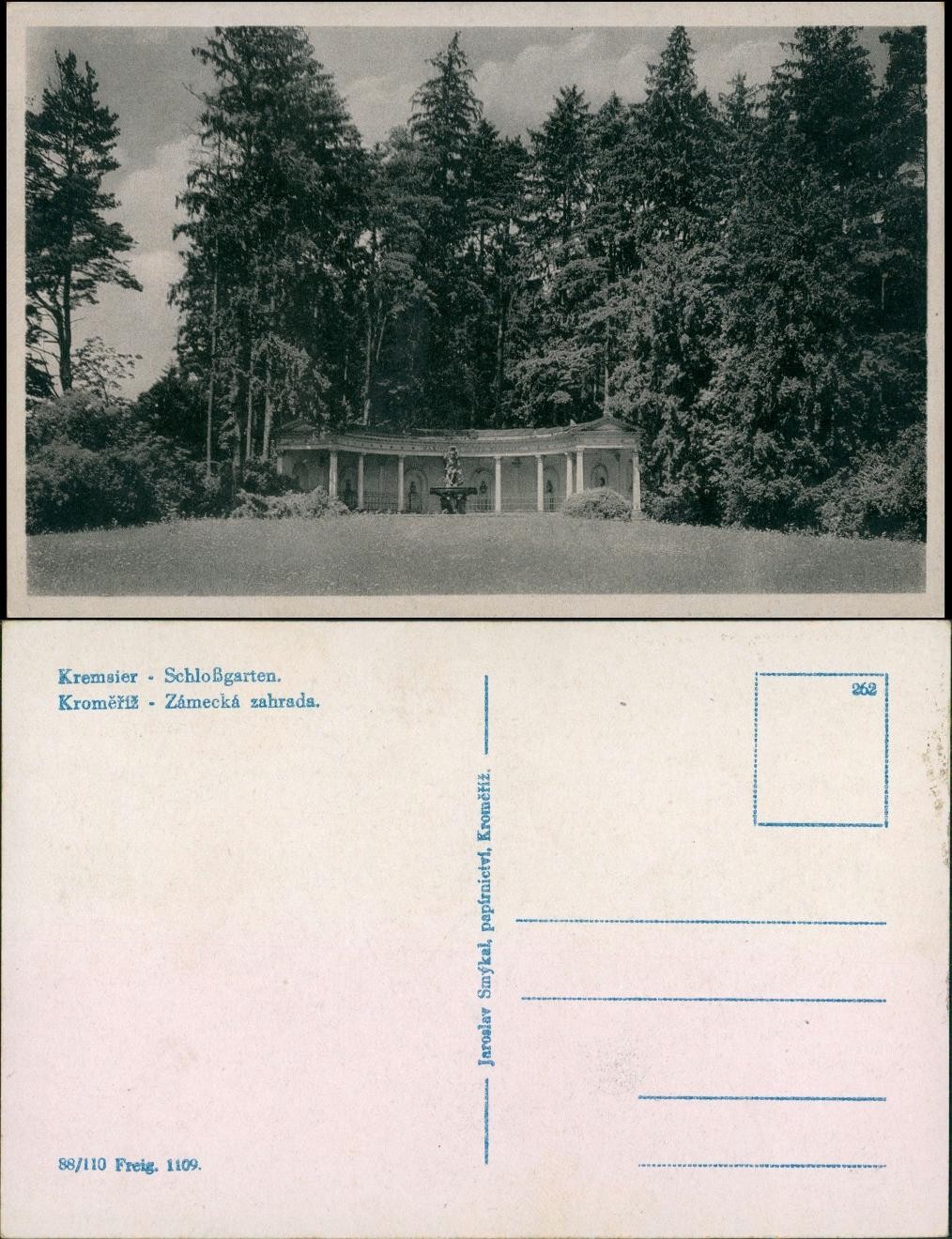 Postcard Kremsier Kroměříž Castle Garden - Pavilion 1934