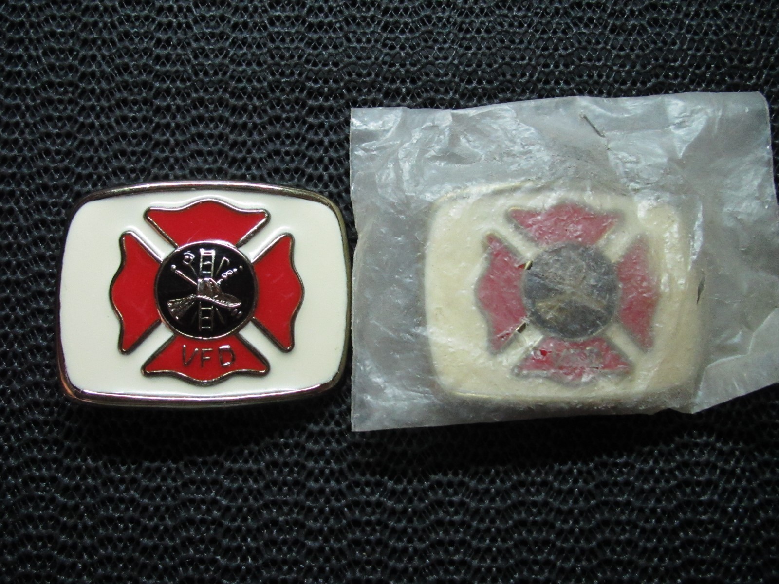VOLUNTEER FIRE DEPARTMENT VFD BELT BUCKLE VINTAGE RARE LOT OF 2 NOS 1980s 
