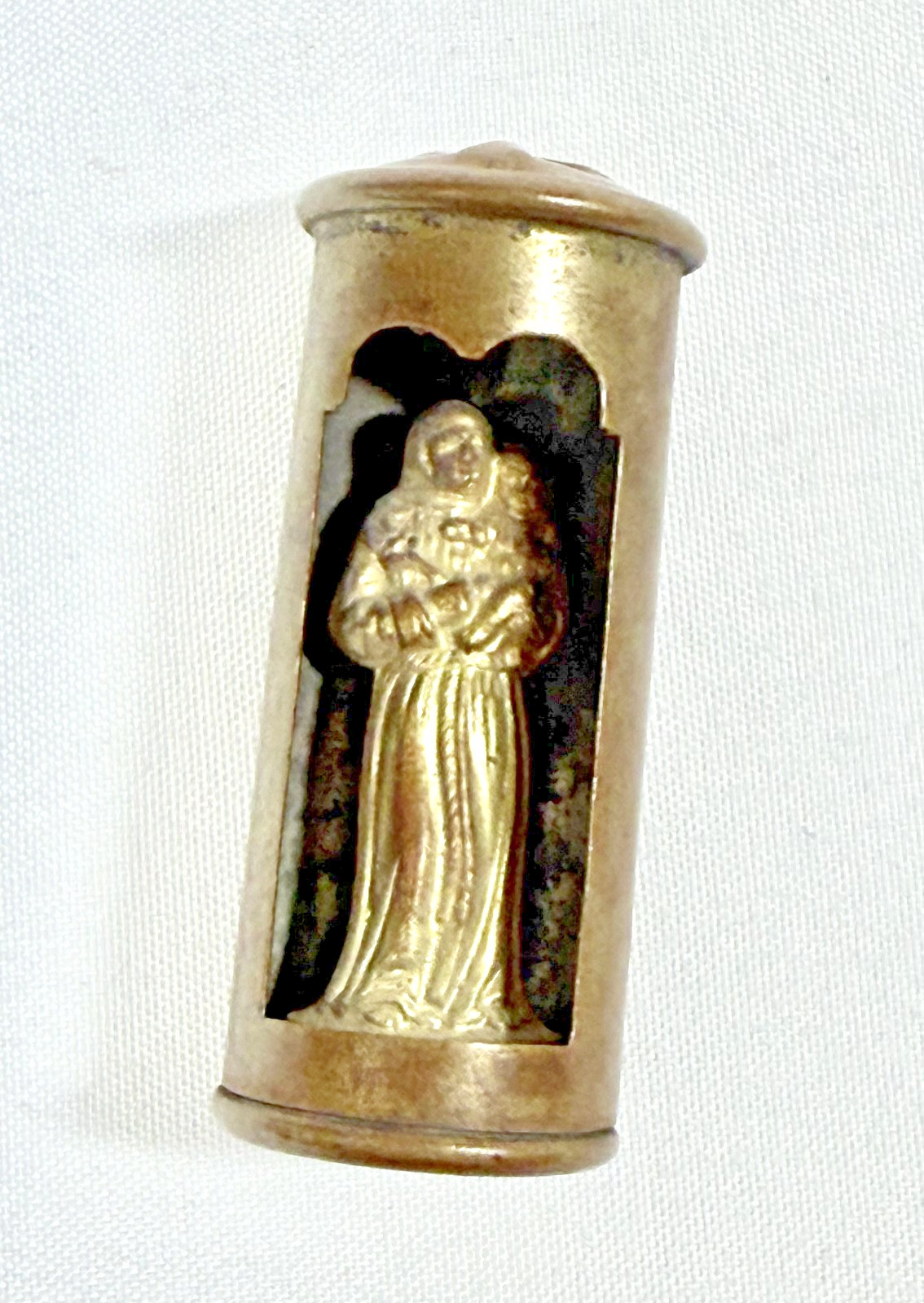Antique French Brass Pocket Shrine St.Anthony & Jesus Maison Mame 1.5\
