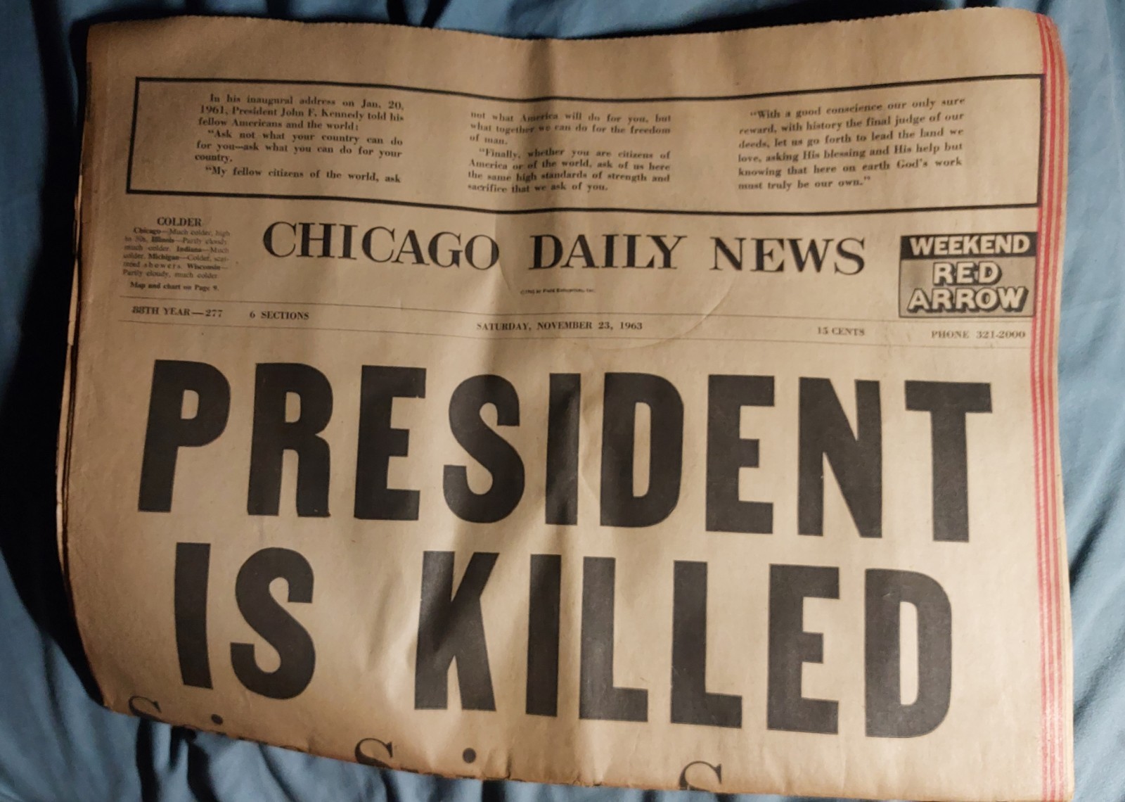Vintage Historical Newspaper Chicago Daily November 23, 1963 Section 1-6 pages Vintage Historical Newspaper Chicago Daily November 23, 1963 Section 1-6 pages