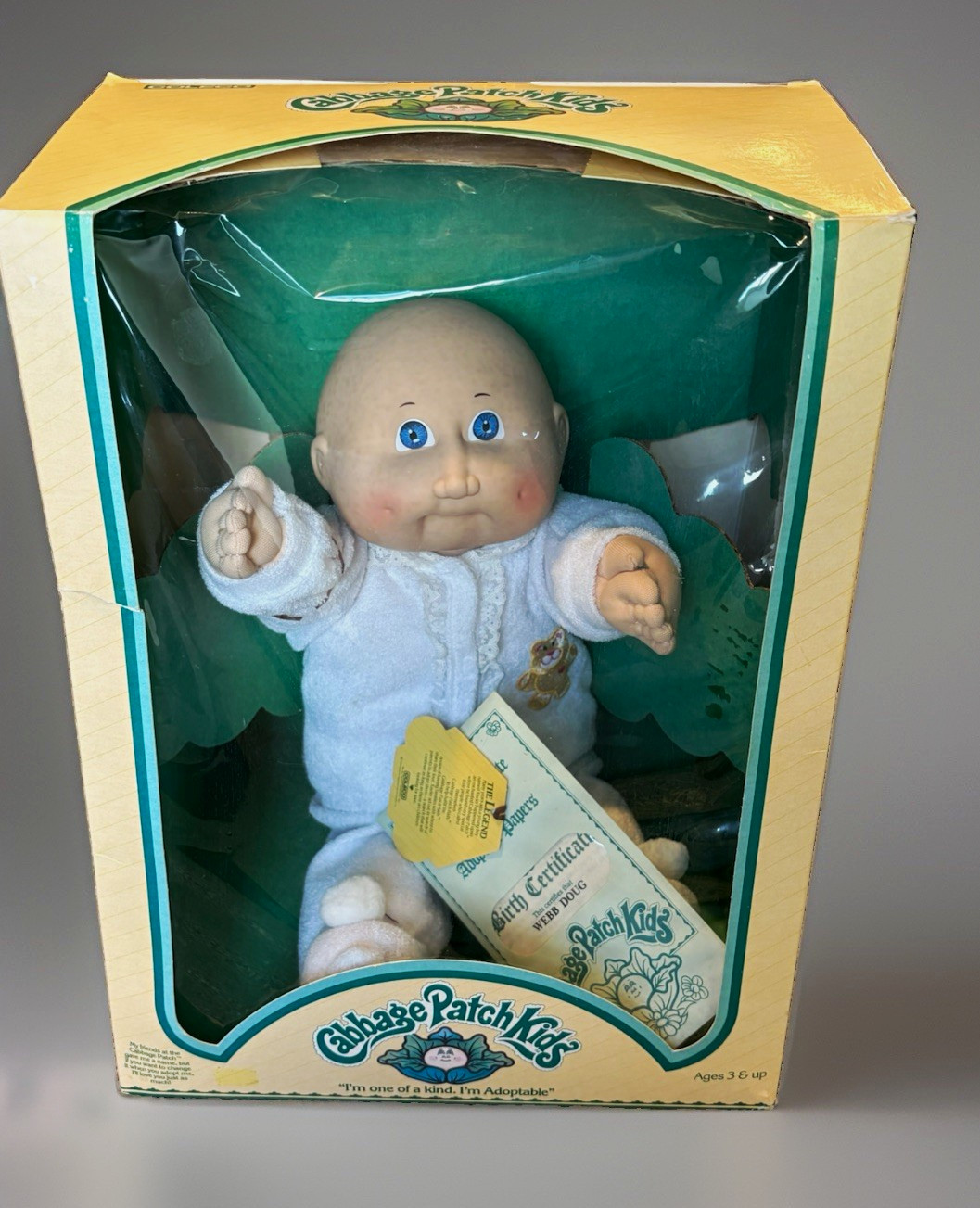 Vtg 1984 Coleco Cabbage Patch Kids Preemie Boy Webb Doug NIB Bald Blue Eyes