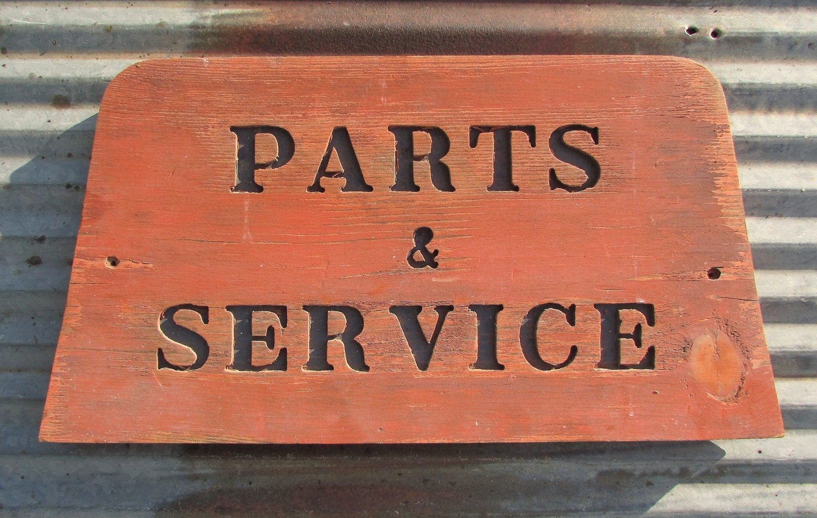 VINTAGE PARTS & SERVICE WOOD ROUTED SIGN STORE REPAIR WOODEN TRADE antique paint