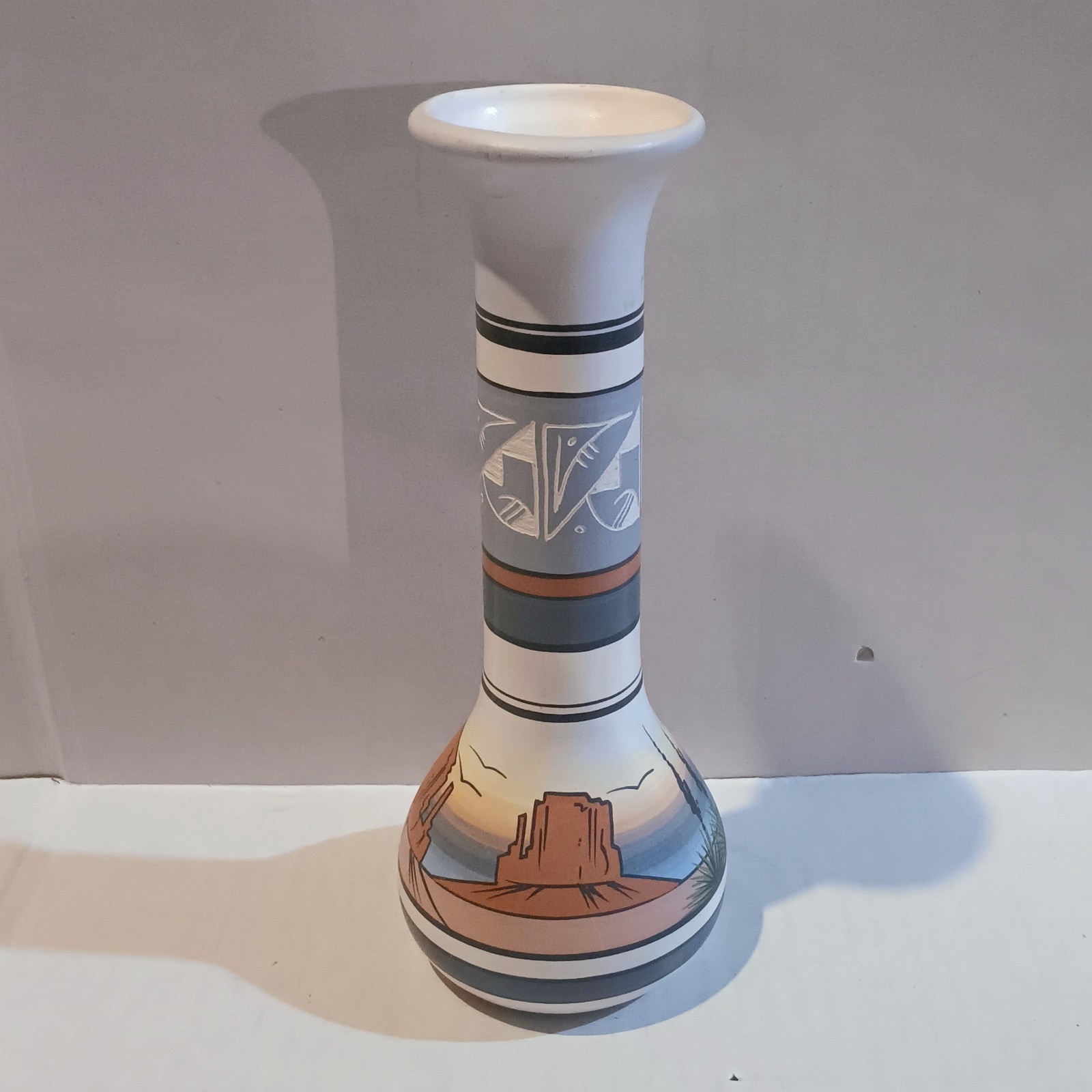 Vintage Signed Cedar Mesa Naatsilid Bud Vase-Navajo-Monument Valley-Etched-90s