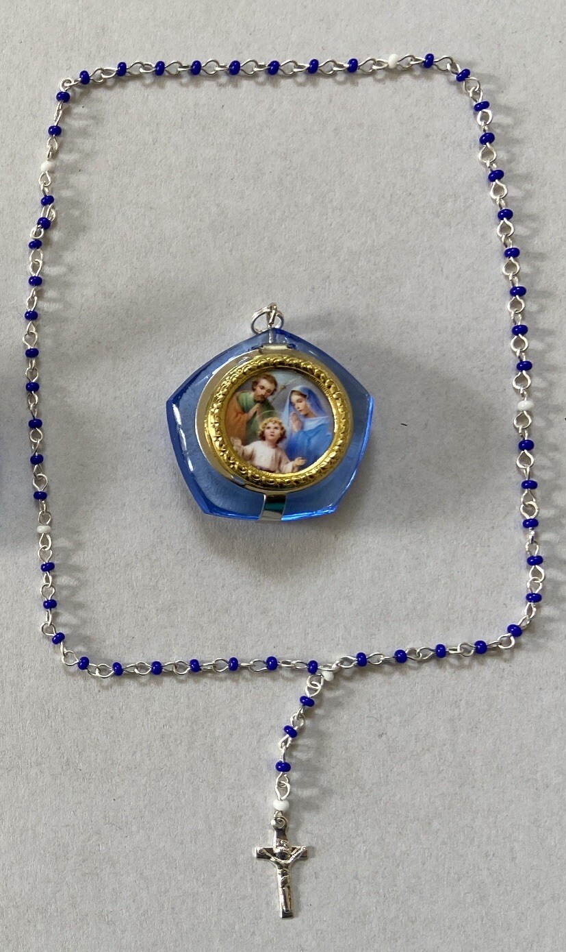 Glass Locket with mini-rosary-picture of The Holy Family