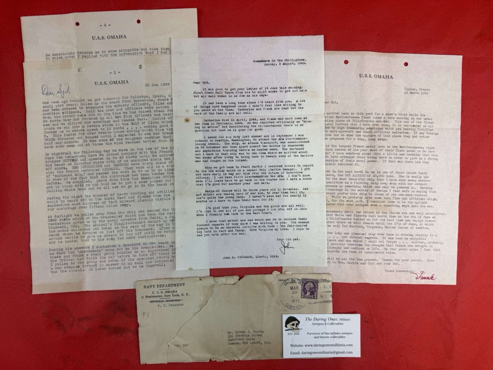 Original WW2 US Navy Letter Grouping USS Omaha 1939-1945 Ephemera USN