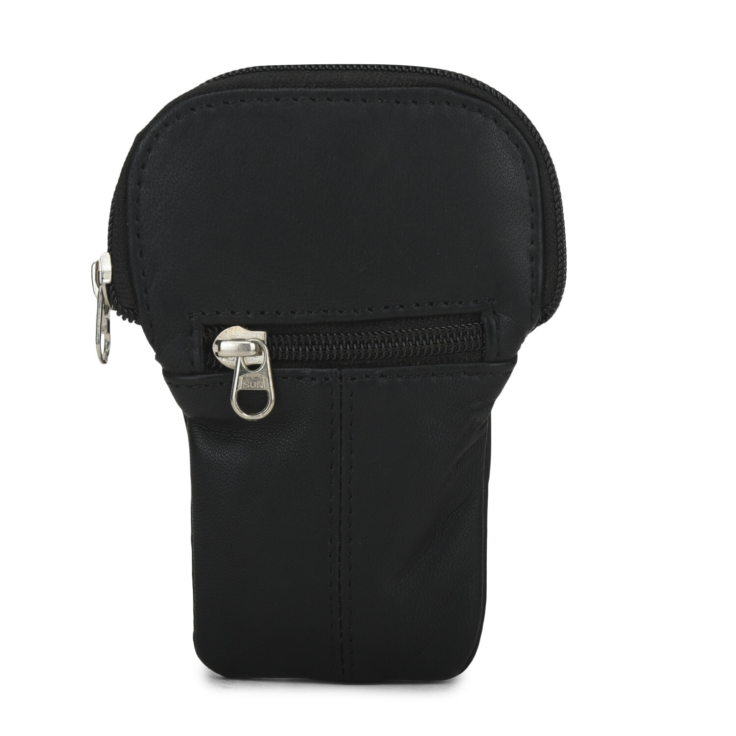 Lady's Pure Leather Cigarette Case Lighter Match Pocket Zipper Coin Pouch- BLACK