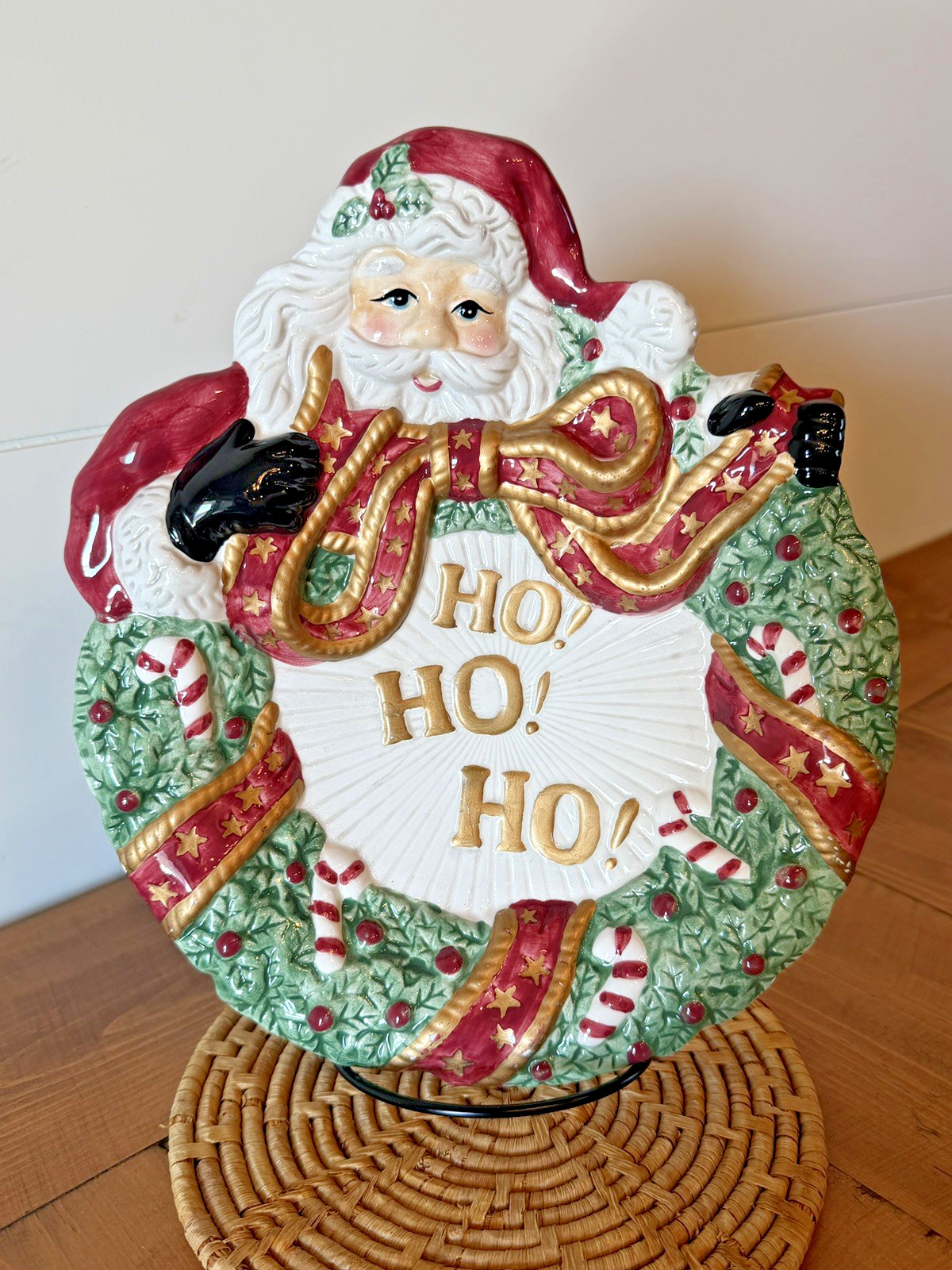 Fitz & Floyd Essentials Santa Ho Ho Ho Wreath Canape Plate Christmas Holiday Fitz & Floyd Essentials Santa Ho Ho Ho Wreath Canape Plate Christmas Holiday