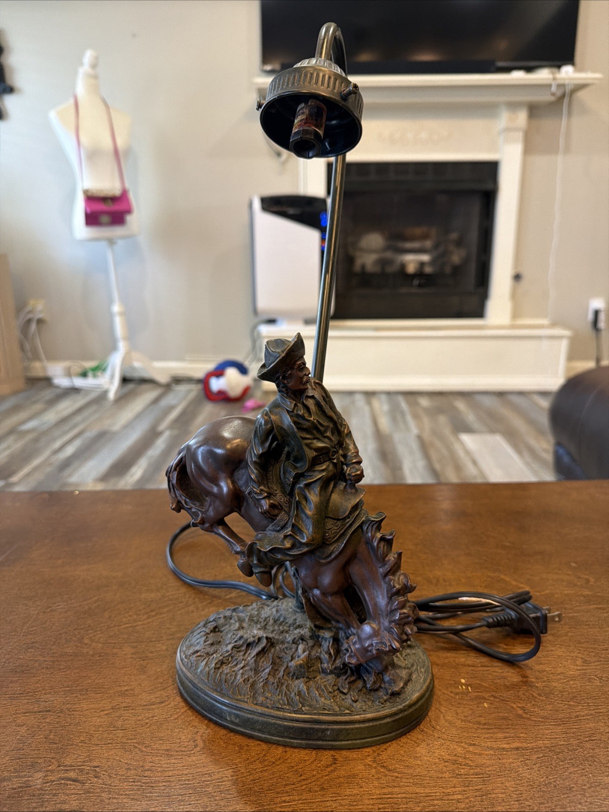 Cowboy Table Lamp Bronco Buster Style Vintage Lamp Working Bronze