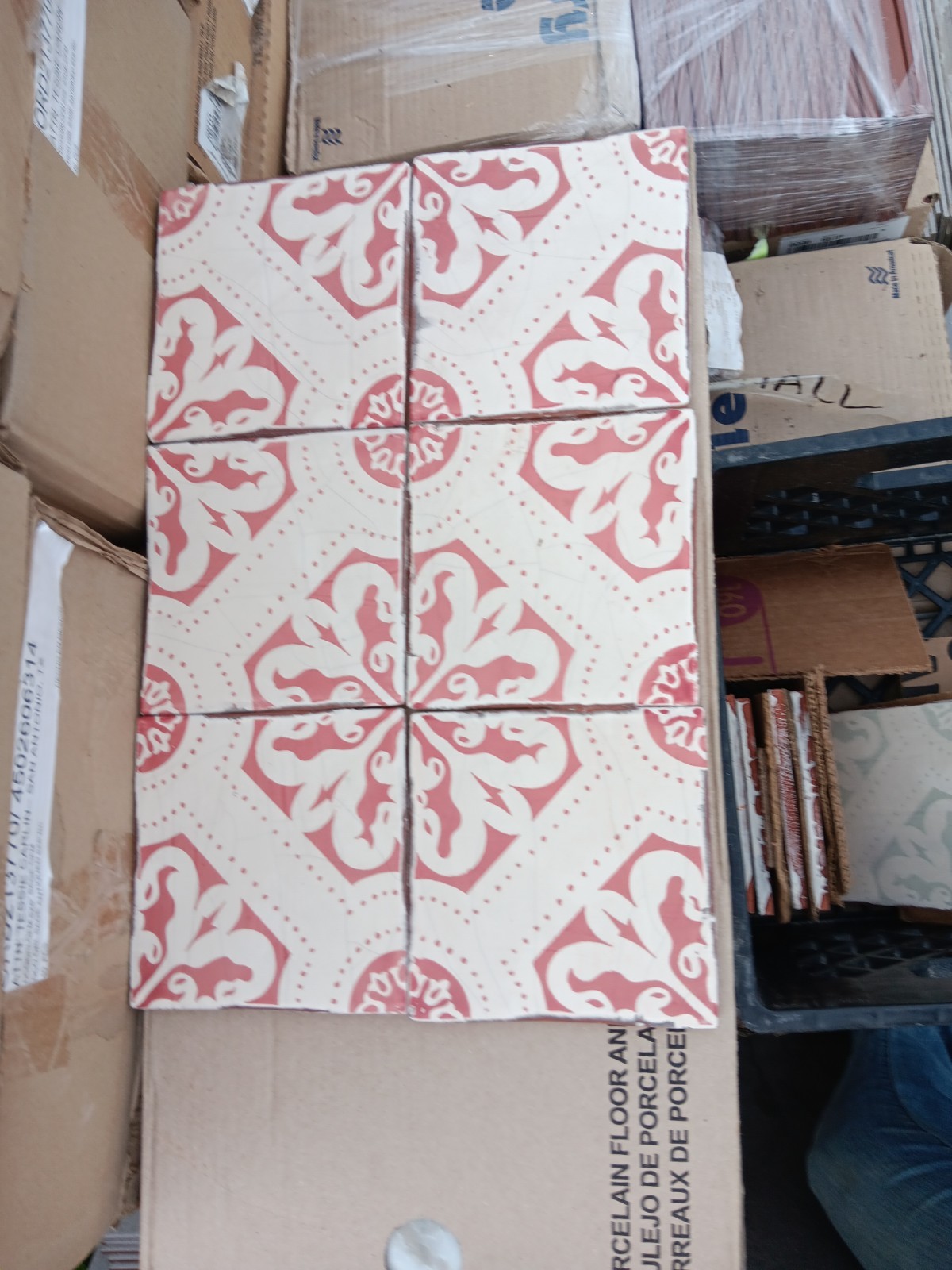 6 Tiles - Talavera Handcrafted Mexican Ceramic Tile 6x6...Red/Alabaster White 6 Tiles - Talavera Handcrafted Mexican Ceramic Tile 6x6...Red/Alabaster White
