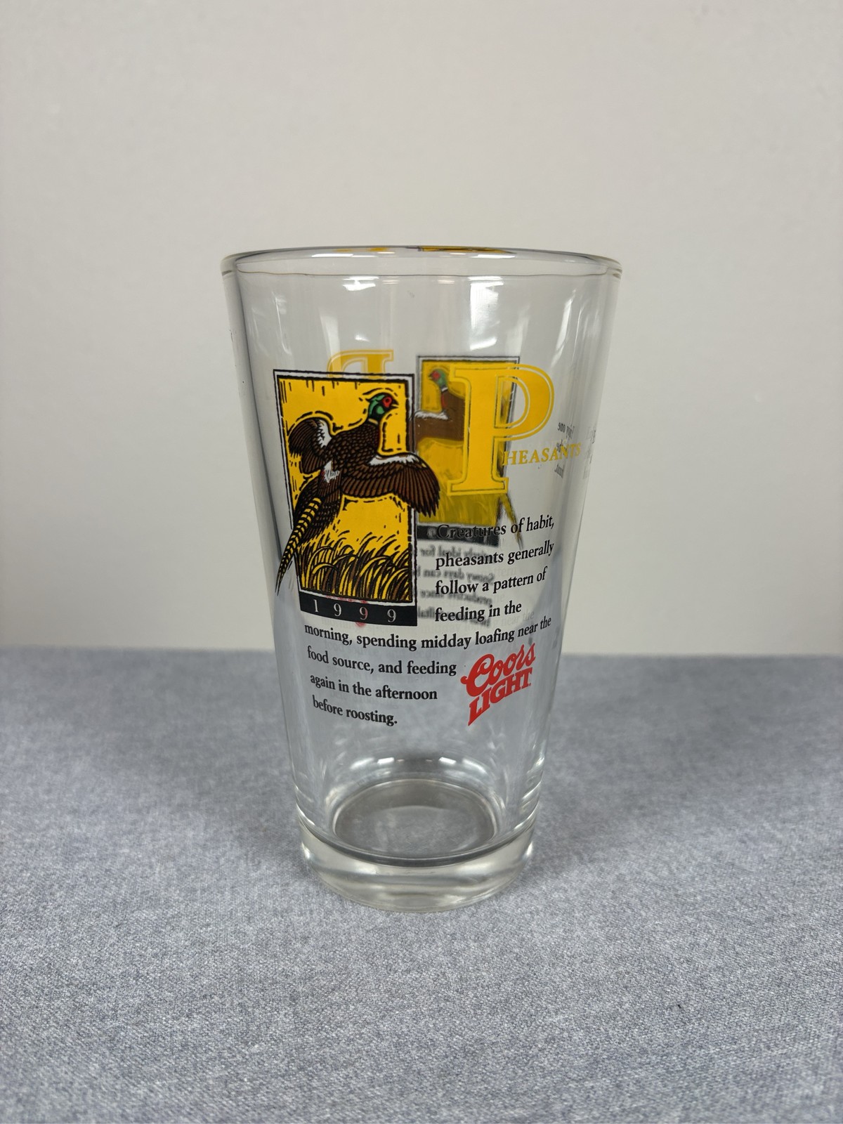 1999 Coors Light Beer Pint Glass Pheasant Design 16 oz Barware