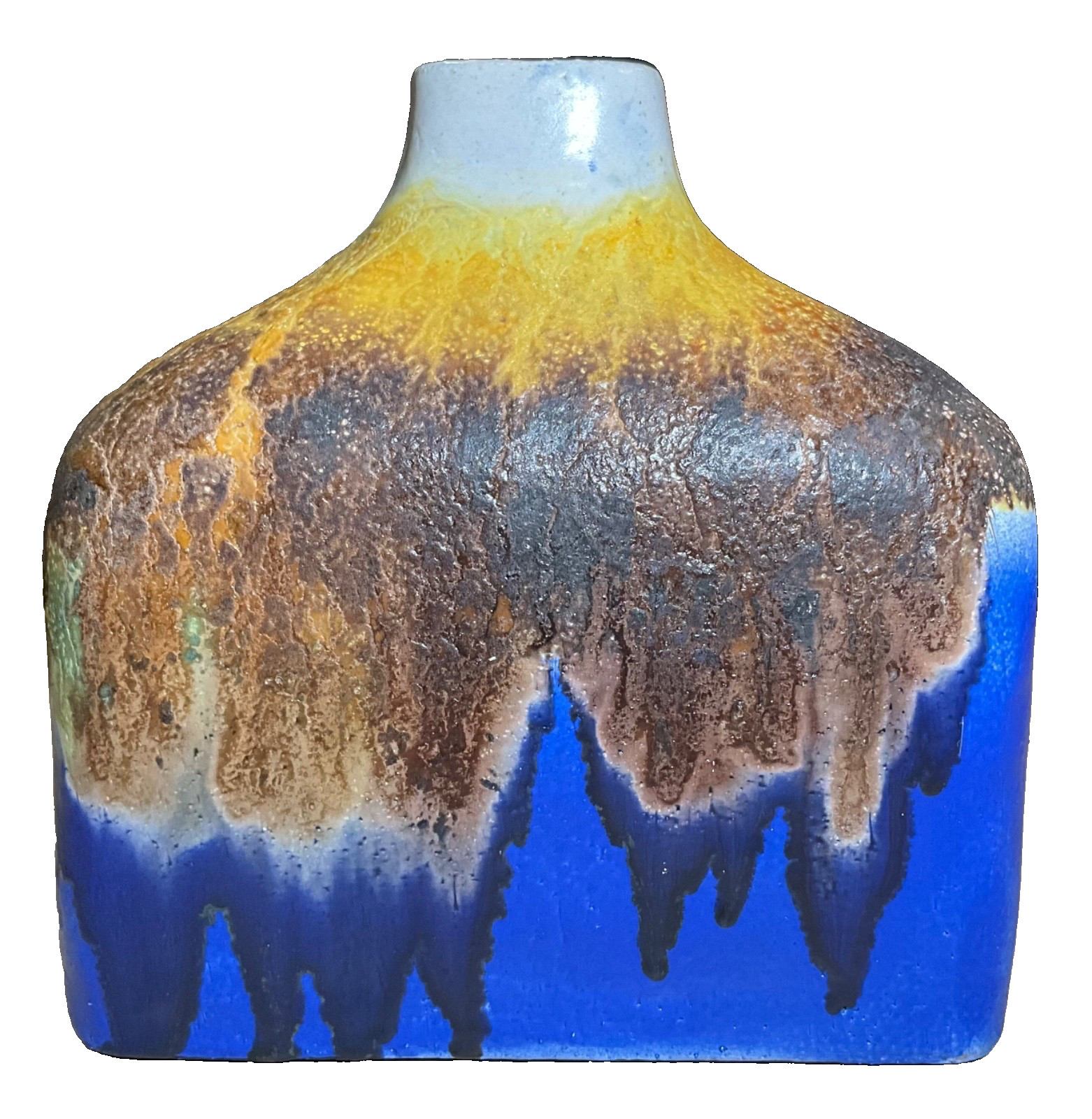 Italian MARCELLO FANTONI for Raymor Signed MCM Pottery Vase BLUE BROWN ORANGE