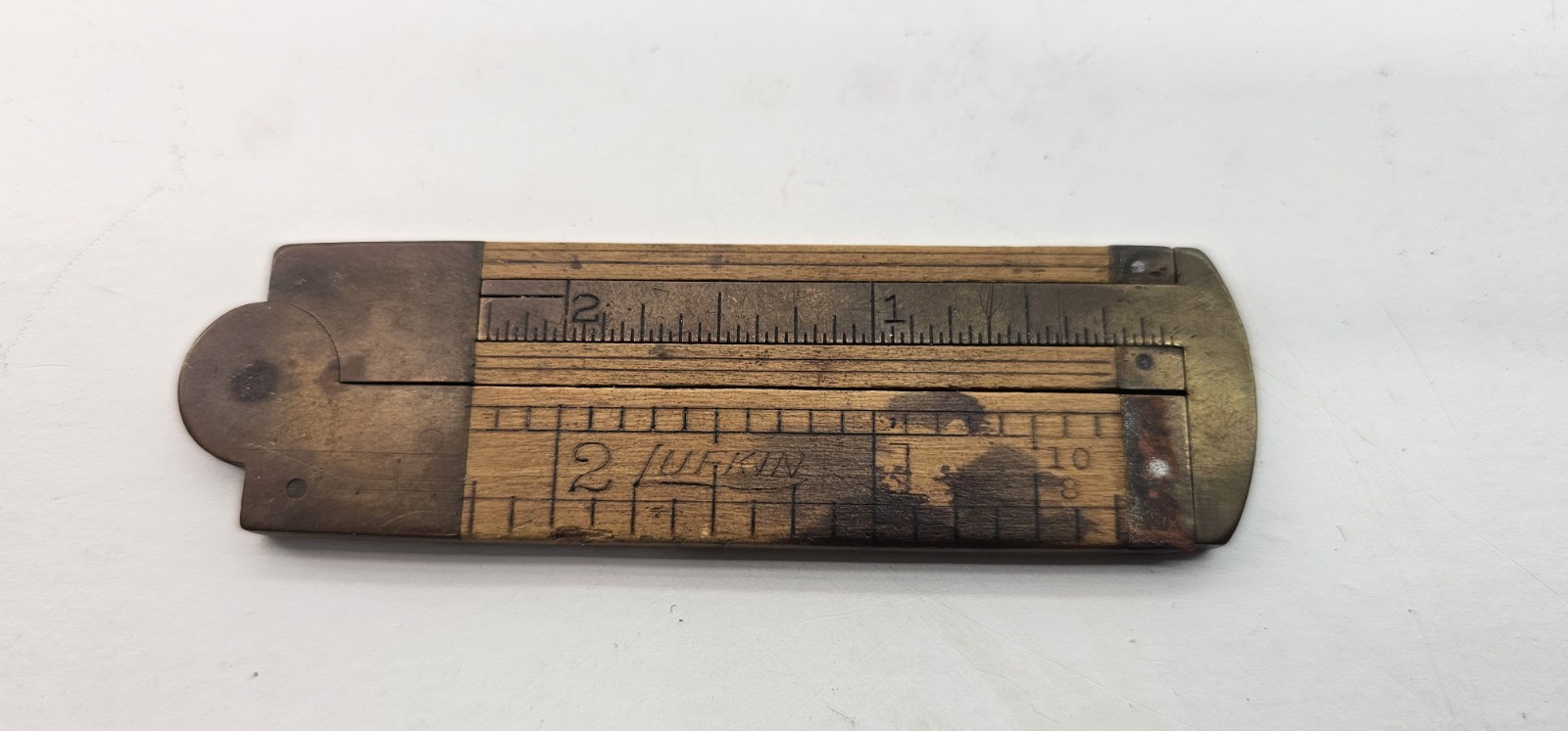 Antique Lufkin No.171 Wooden Folding Carpenter’s Rule, Brass Bound, Made In USA