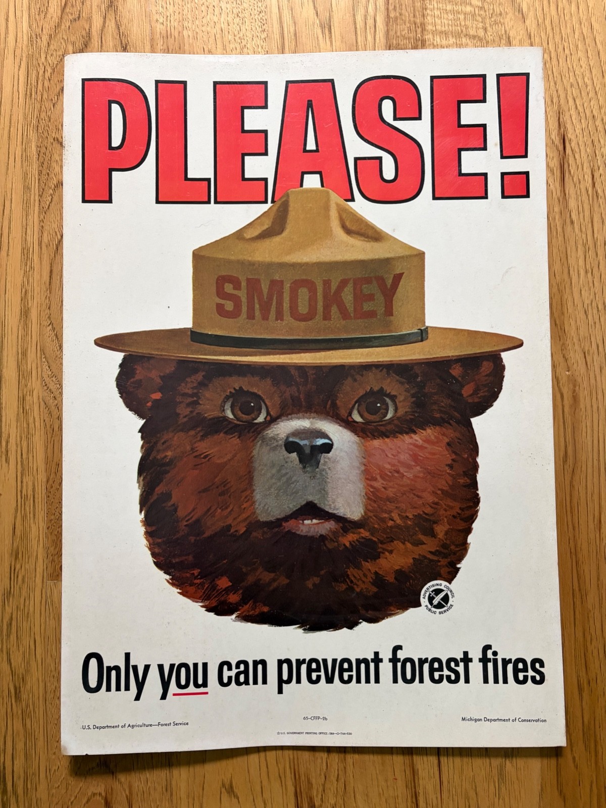 Vtg 1964 SMOKEY THE BEAR Poster Ad cardboard USDA Forest Service 13x18.5