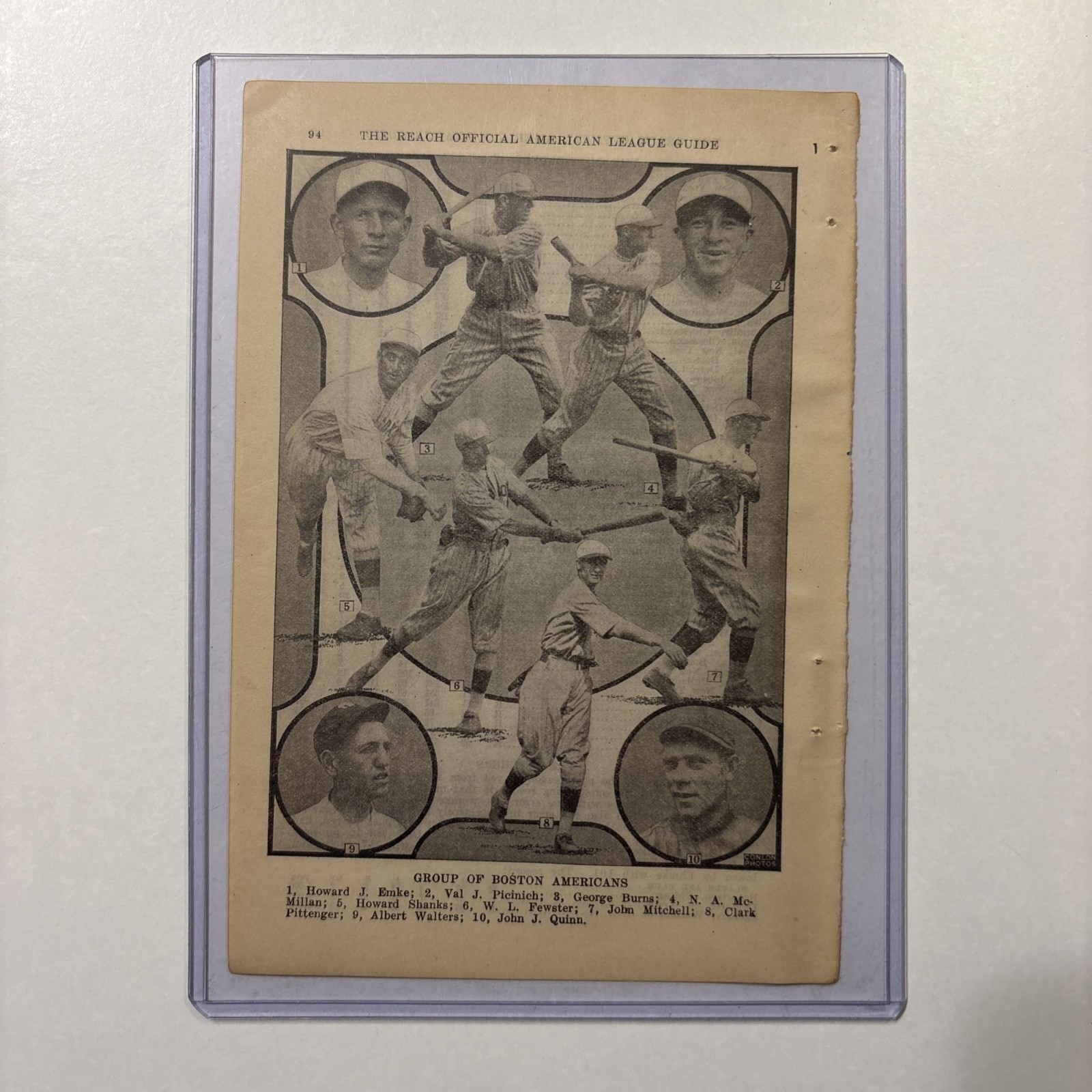 1923 Boston Red Sox Picture Emke/Picinich/Burns/Millan/Shanks Baseball Antique