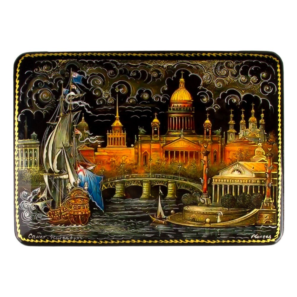 Saint Petersburg Russian Lacquer Box Keepsake Jewelry Trinket Box 6x4
