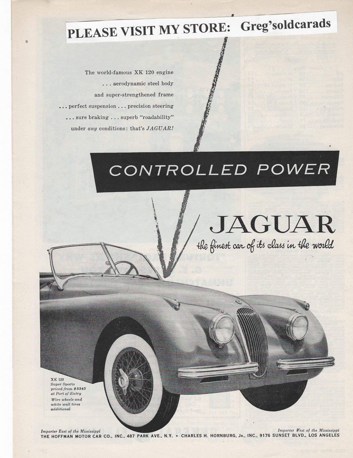 Original   1954 Jaguar XK 120 Roadster vintage print ad