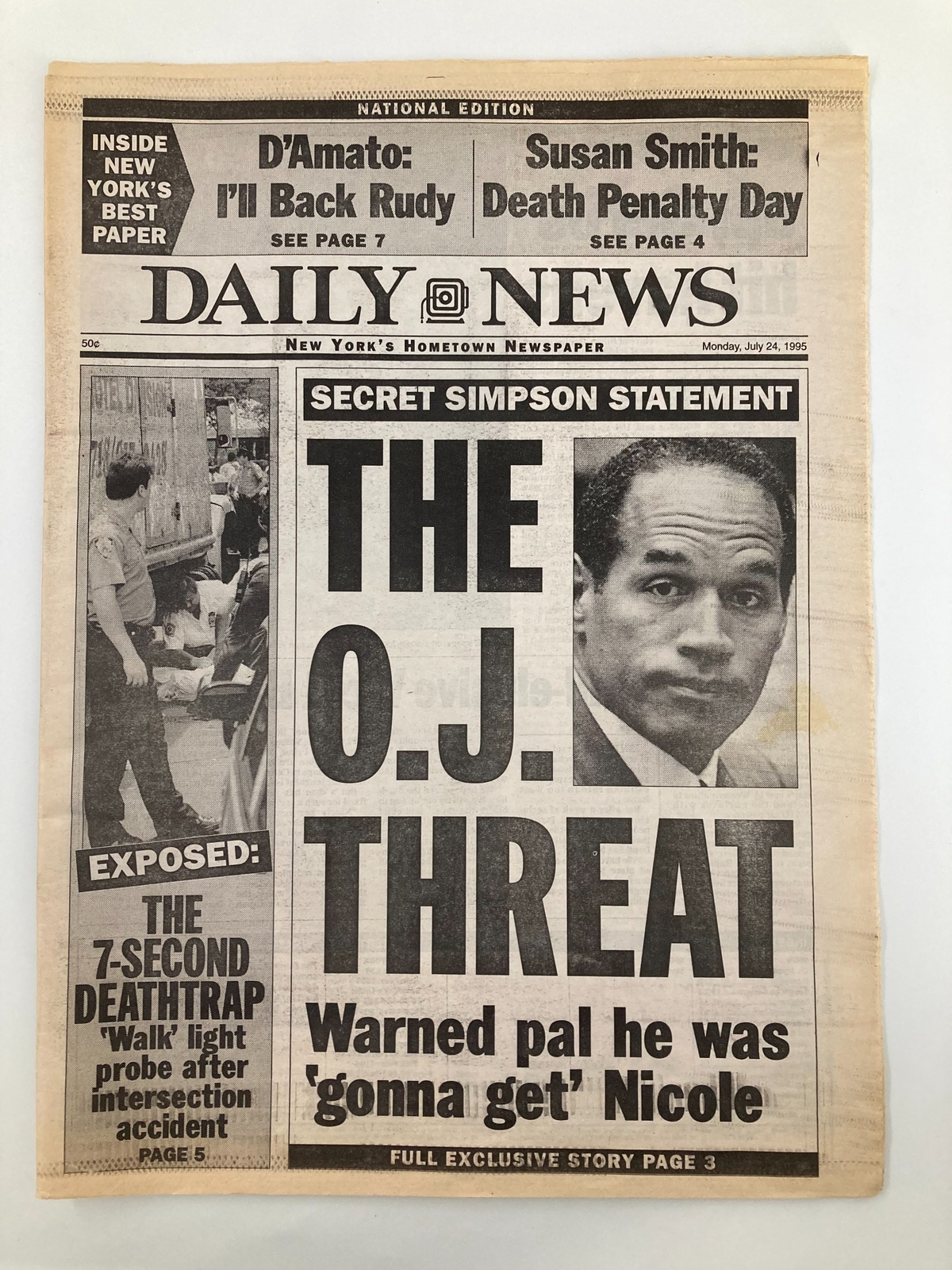 Daily News Newspaper July 24 1995 Jack McDowell, O.J. Simpson No Label