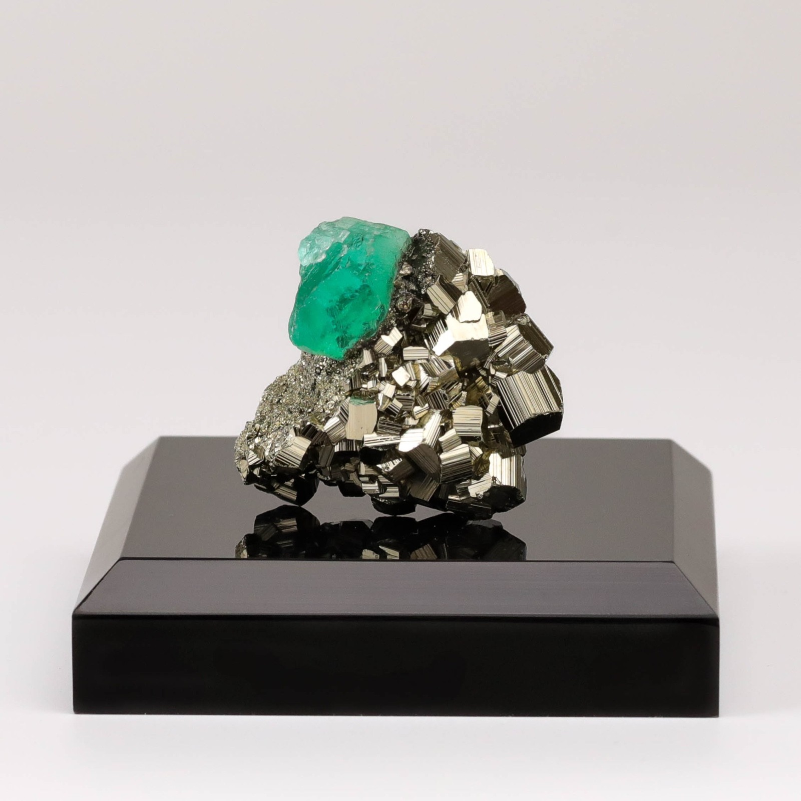 Natural Green Fluorite Crystal on Pyrite Cubes - Huanzalá Mine, Peru