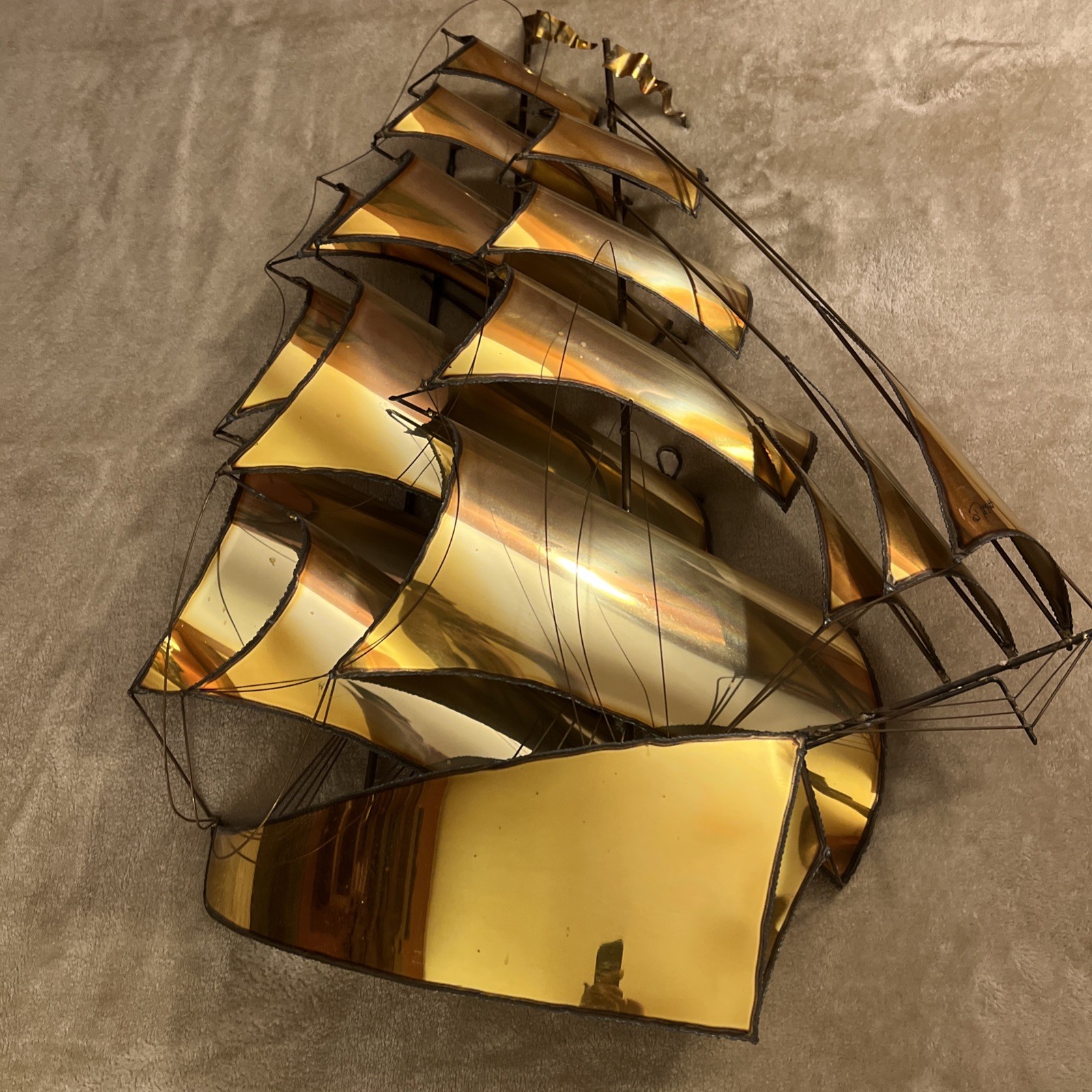 VINTAGE LARGE DEMOTT SHIP SCULPTURE HANDMADE MODERNIST SAIL SHIP SIGNED ORIGNAL