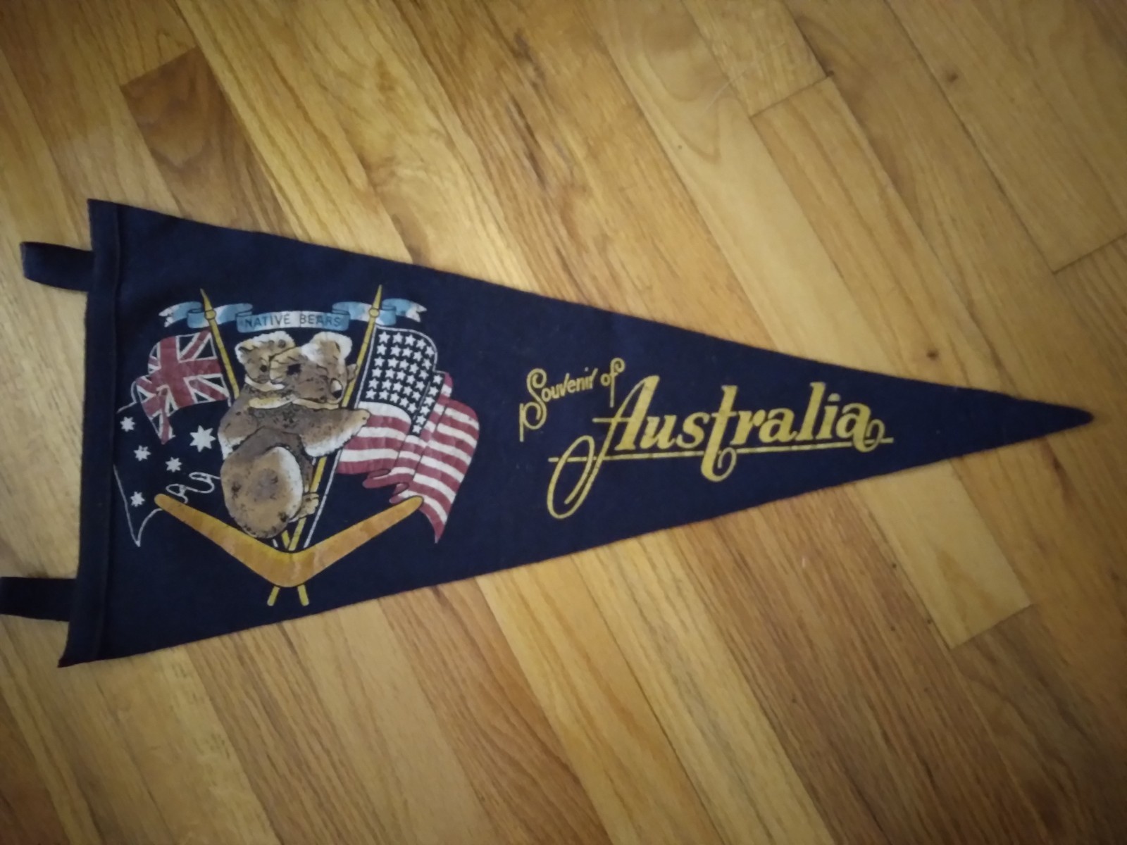 Vintage Wool Felt Souvenir Pennant from the 1940s, Australia, Koala Bears, good