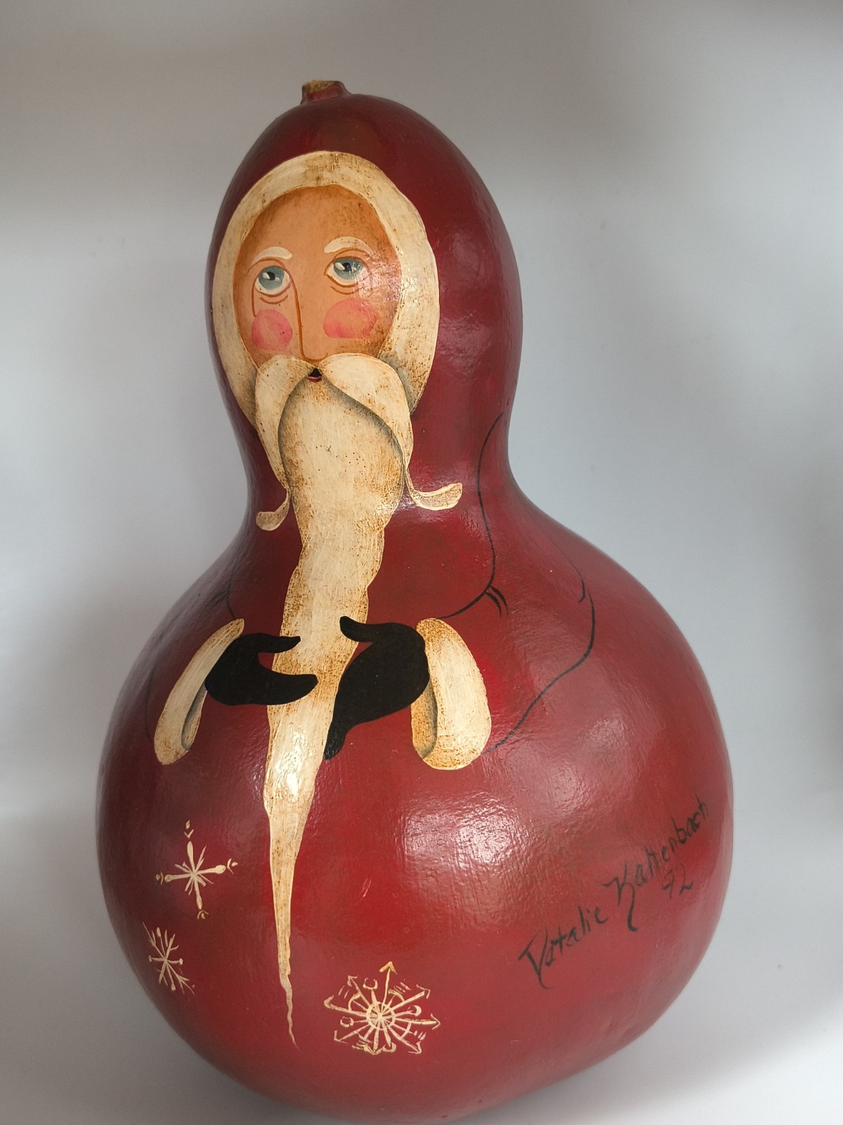 VTG 1992 Natalie Kaltenbach Hand Painted Santa Gourd Christmas Folk Art Signed