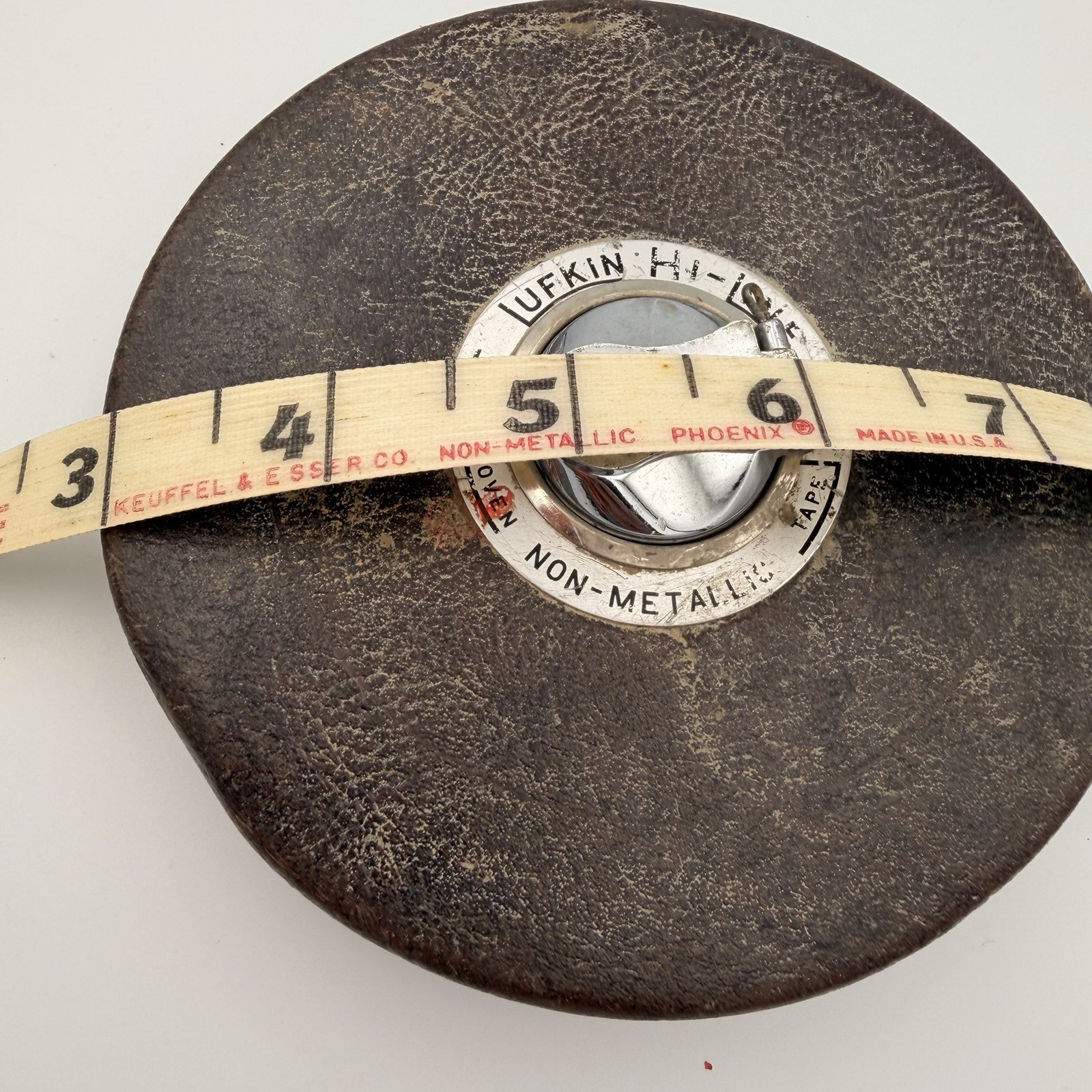 Vintage Lufkin Hi-Line 100 Foot FT Measuring Tape Woven Non Metallic USA AGED Vintage Lufkin Hi-Line 100 Foot FT Measuring Tape Woven Non Metallic USA AGED
