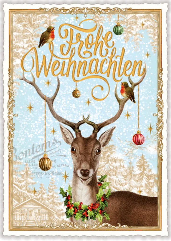 Postcard Glitter Tausendschoen Reindeer Merry Christmas German