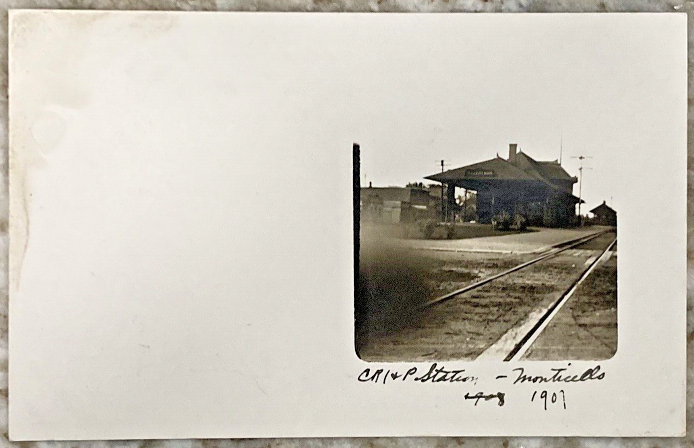 Chicago Rock Island & Pacific RR CRI & P Monticello 1907 RPPC Postcard 2862