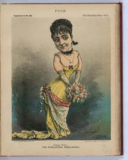 Adelina Patti 1881 Puck Chromolithograph Opera Singer Bouquet Portrait