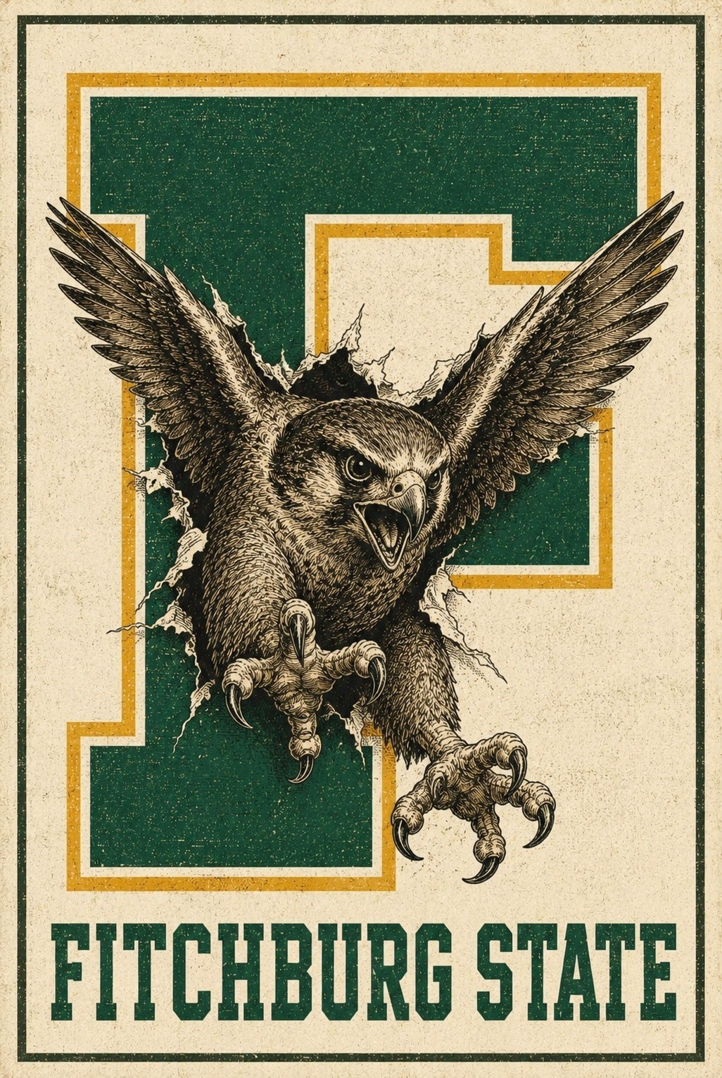 Fitchburg State Poster Eagle Breakthrough 12x8in Metal Sign College University Fitchburg State Poster Eagle Breakthrough 12x8in Metal Sign College University