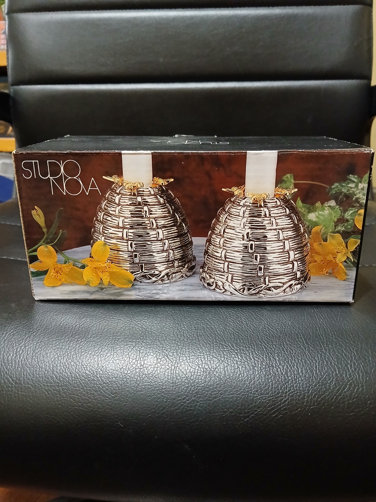 Godinger Vintage  silver plate Beehive Candlestick Holders with gold accent