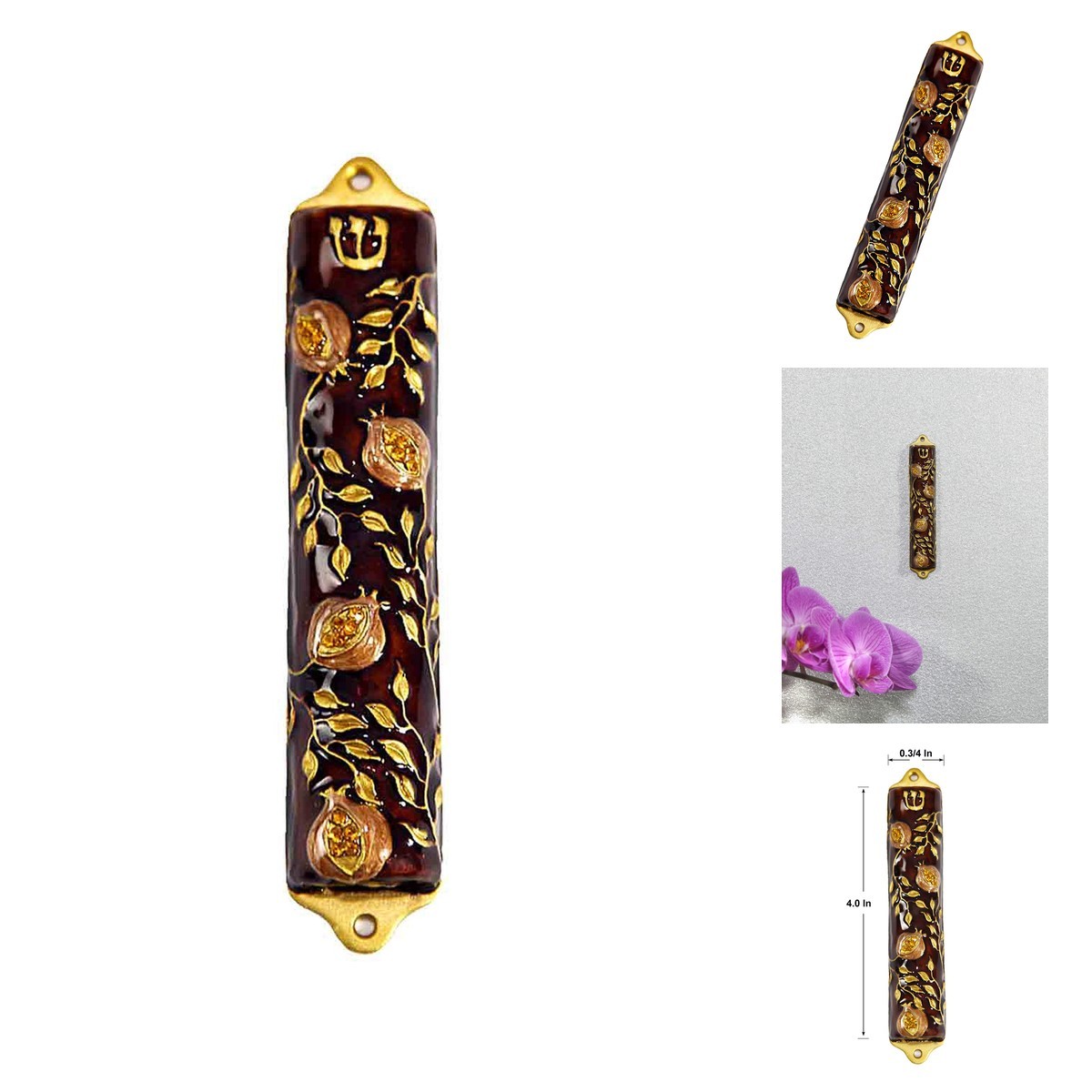 Creative Judaica, Bless This House Mezuzah Case - Pomegranate Tree Design