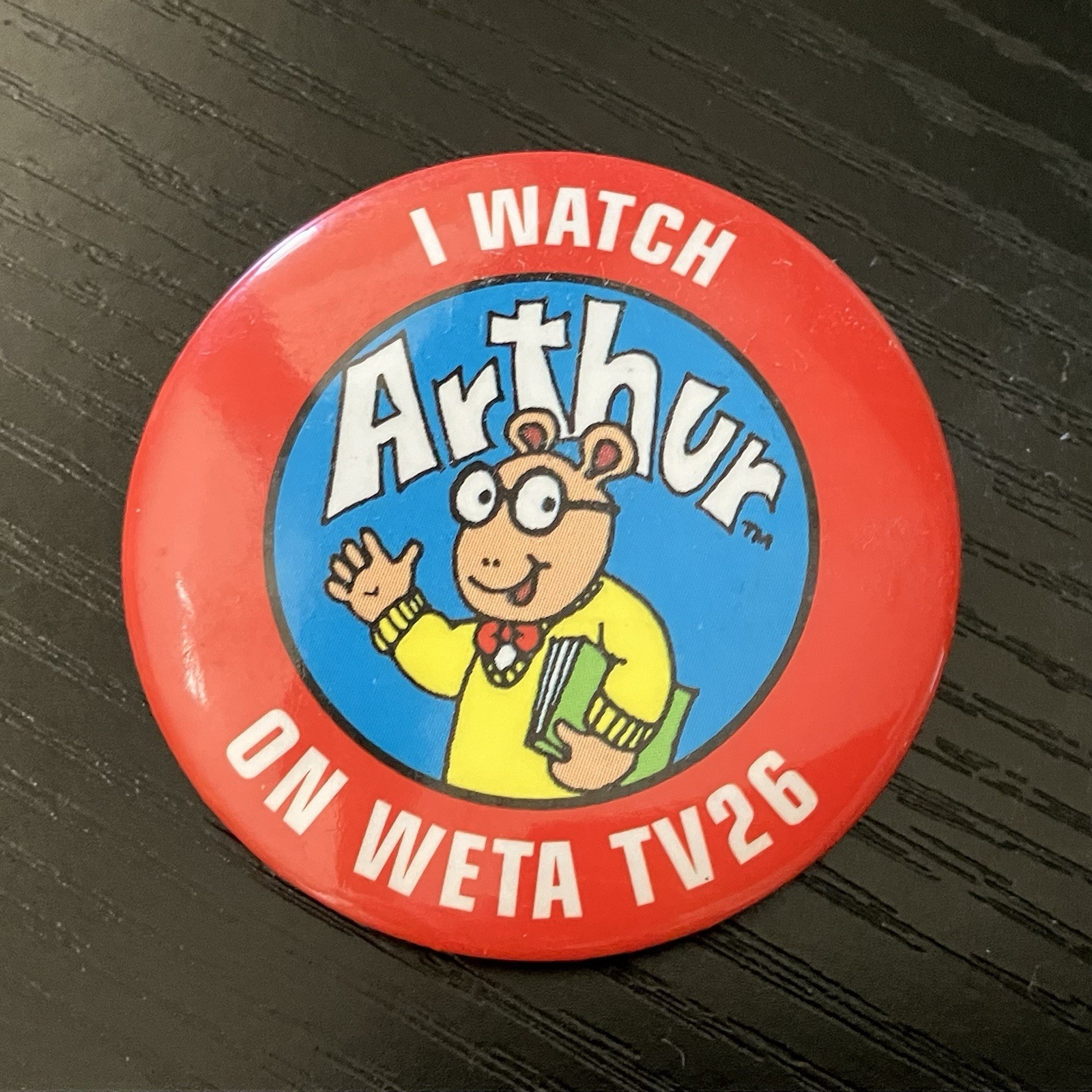 Arthur WETA TV26 Pin • Vintage PBS Kids Button • I Watch Arthur Pin
