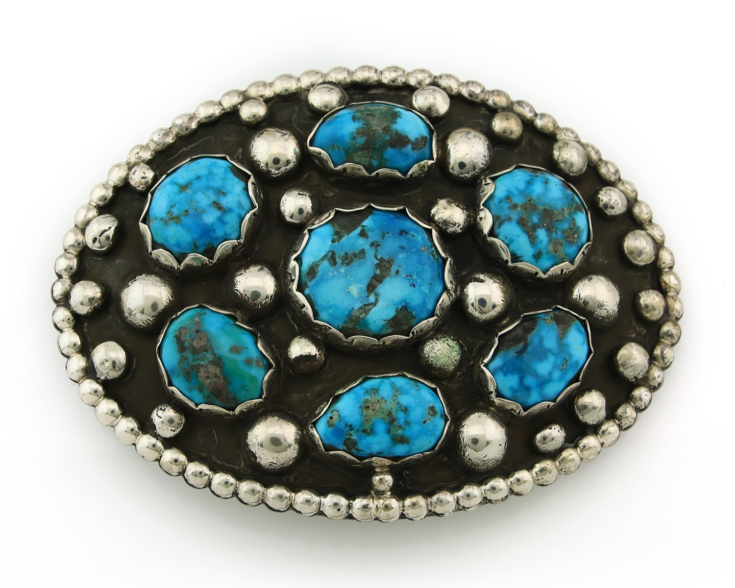 Navajo Belt Buckle Sterling Silver Vintage Turquoise Signed M Montoya