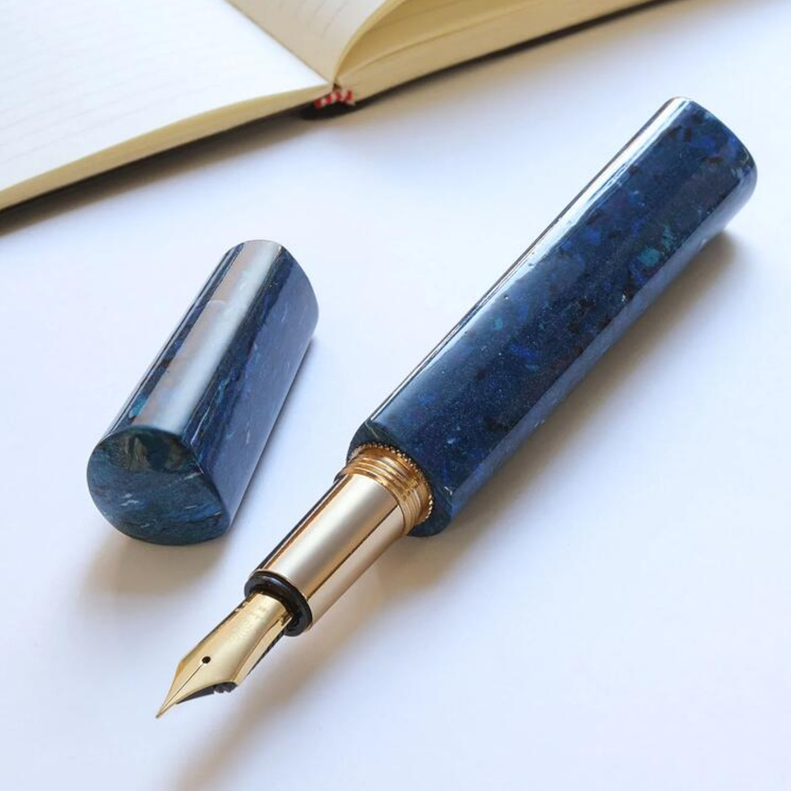 Wancher FLUX AZURE Blue 18K Fountain Pen SHOGUN Gold Nib EF NEW