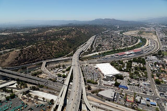 Photo:Los Angeles California 2012 Aerial View Downtown Freeway Interchange
