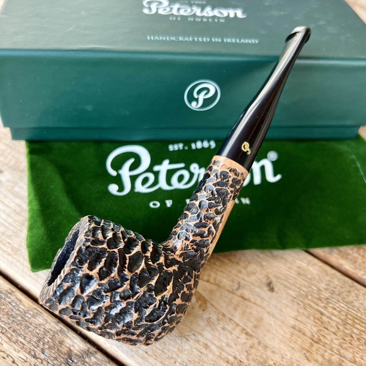Peterson Aran Rusticated Billiard (X105) Fishtail Tobacco Pipe - New
