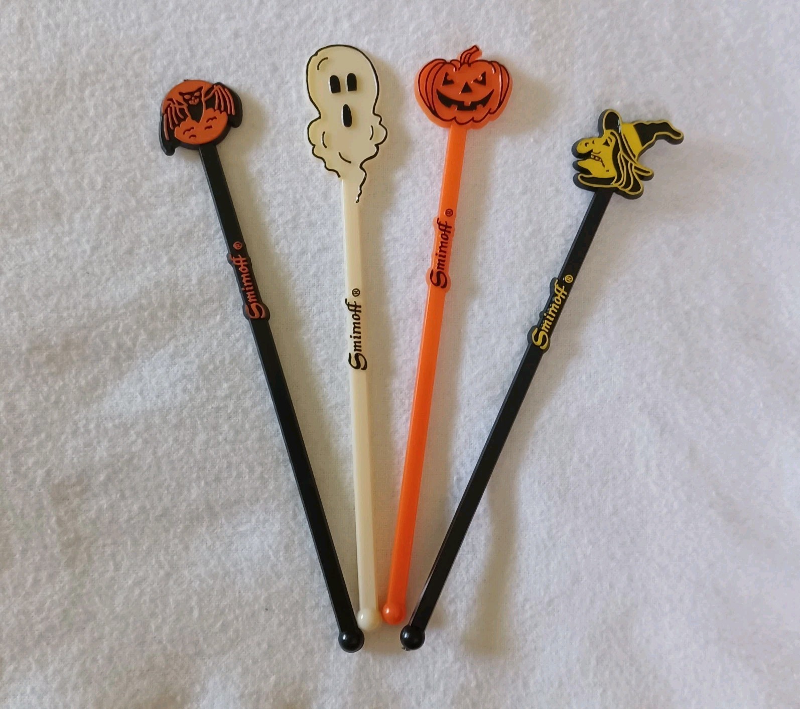 Vintage Halloween Swizzle Sticks Bat Ghost Pumpkin Witch Smirnoff Vodka Plastic
